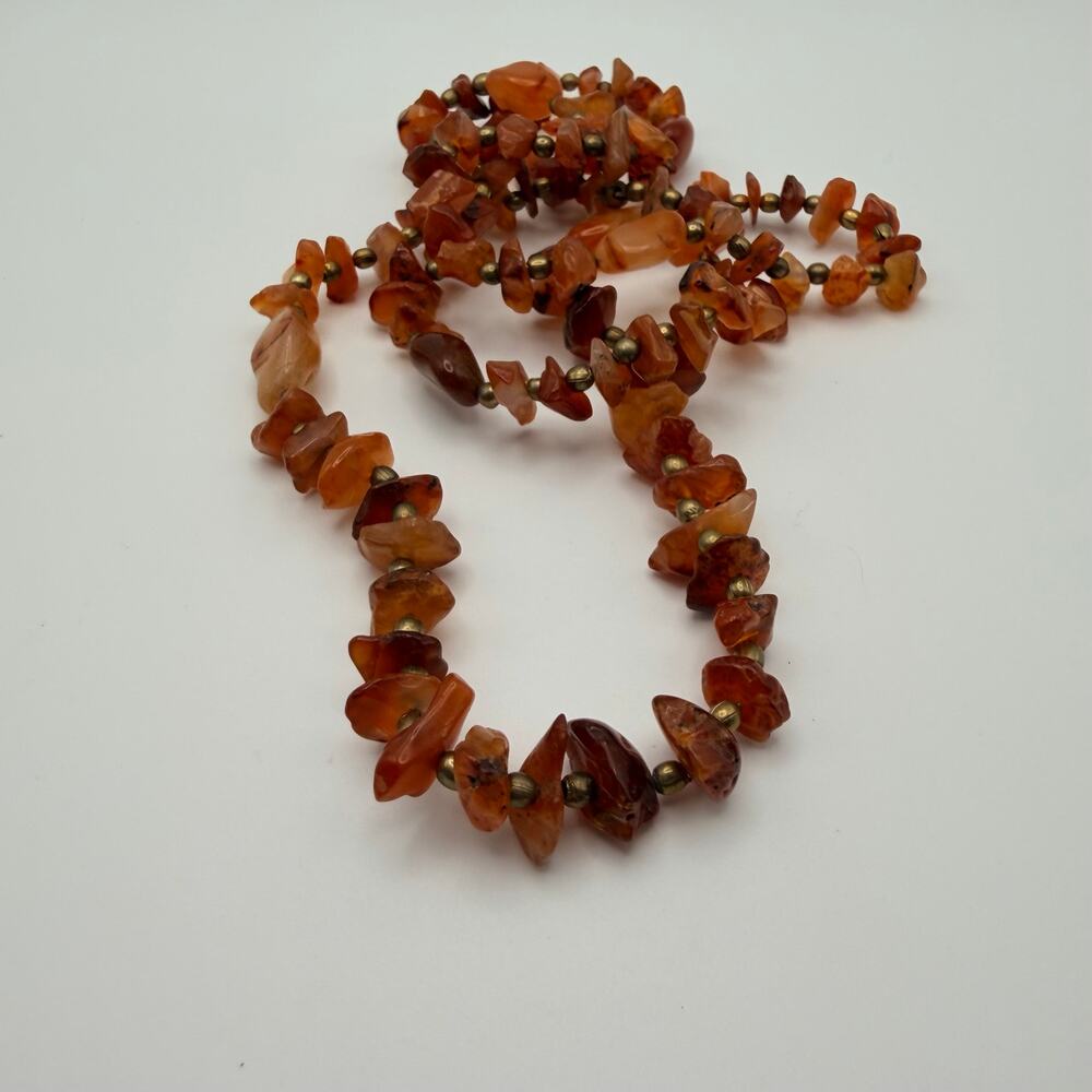 Amber Tone Stone Chip Beaded Necklace Boho Jewelry - Picture 2 of 2